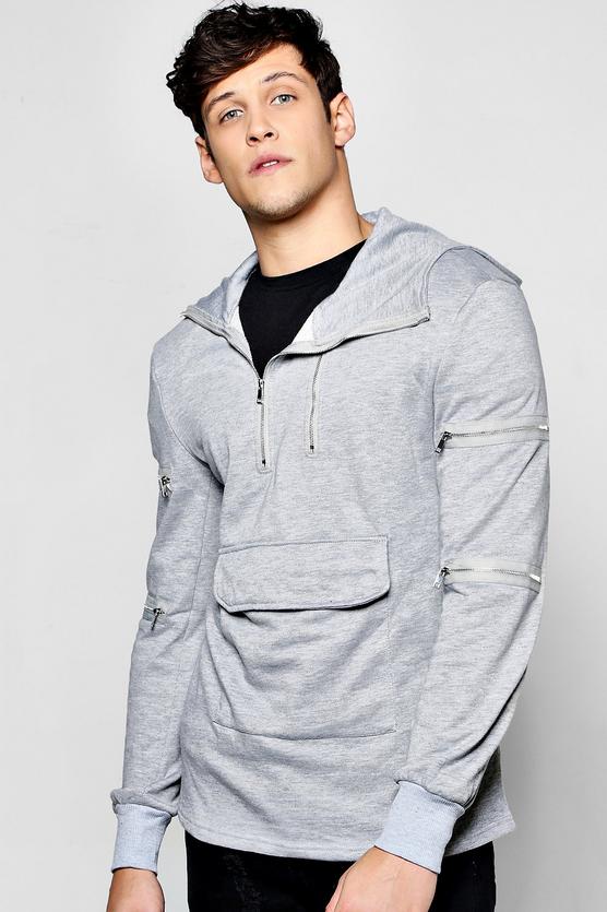 Zip Detail Hoodie With Front Pocket